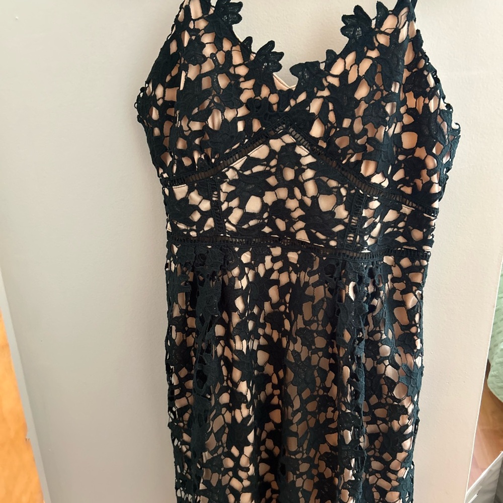 DARK GREEN Lace Overlay Nude Slip Dress
